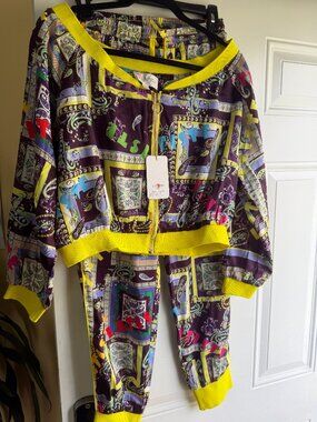 Scarf Print Off The Shoulder 2-Piece Bomber & Pants Set